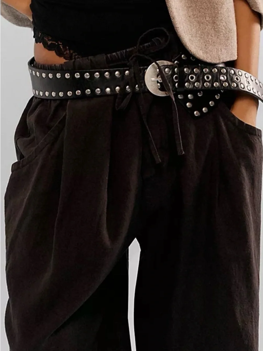 Free People Jagger Hip/ waist studded Olive Leather Waist Belt, Sz s/M, nwt